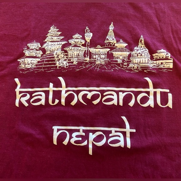 Kathmandu Nepal- Dark Red T Shirt- Dolphin 38 Brand- Made In Nepal Tee - Picture 2 of 8